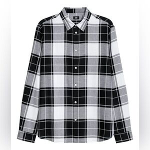 H&M 21” PTP Plaid Checkered Men's Shirt, Black/White, Size Small.